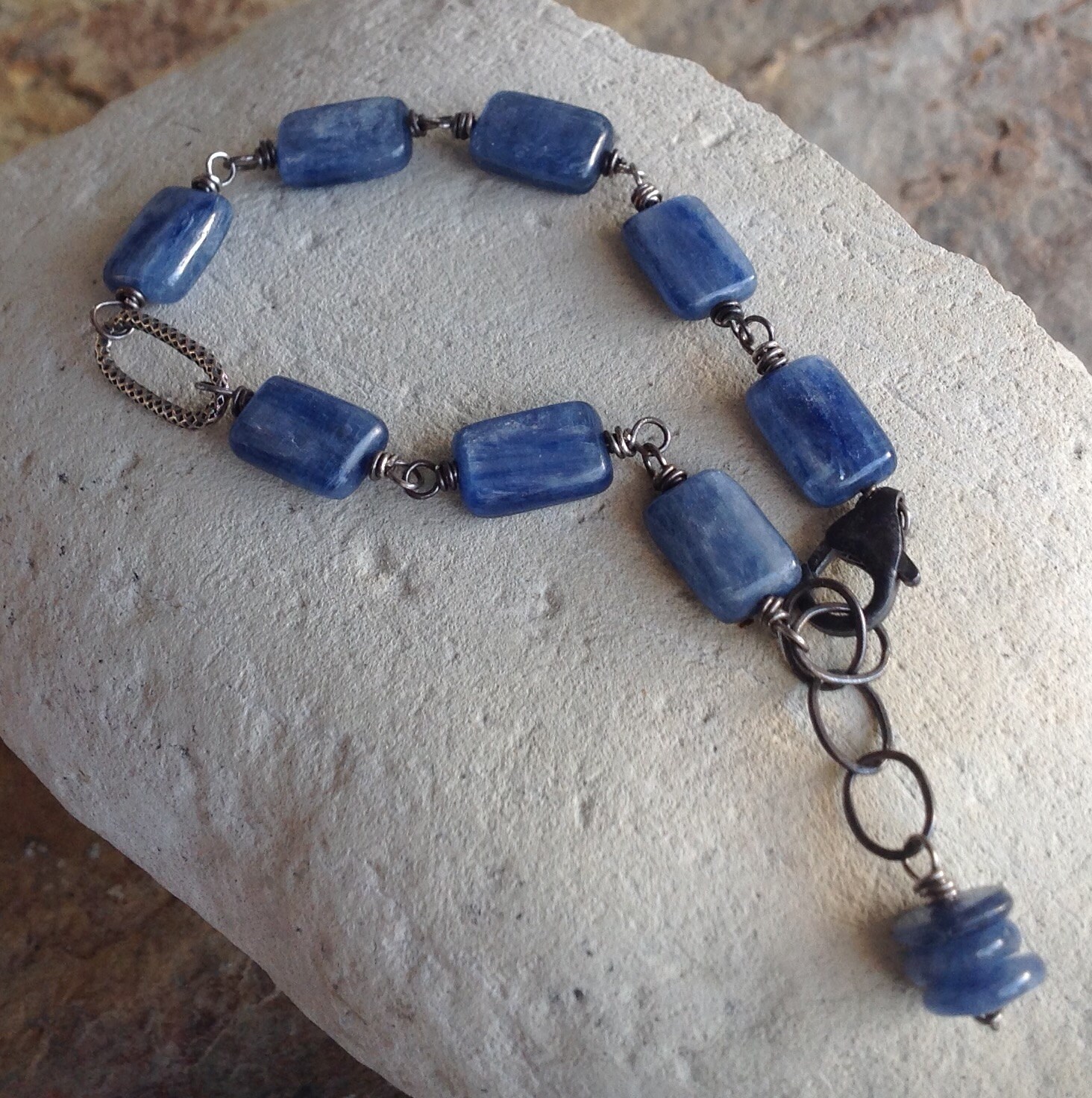 Blue KYANITE bracelet asymmetrical blue gemstone bracelet