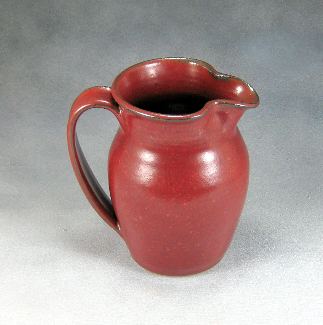 Small Red Ceramic Pitcher Wheel Thrown Stoneware Pottery 3