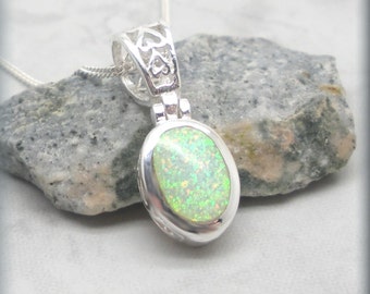 White Opal Necklace, Filigree, Sterling Silver, October Birthstone Jewelry, Opal Jewelry, Opal Pendant, Gift for Her, Birthday Gift (SN916))