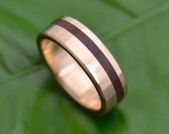 Equinox Nacascolo 14k Yellow Gold Wood Ring - ecofriendly wood wedding band, 14k yellow gold wood wedding ring
