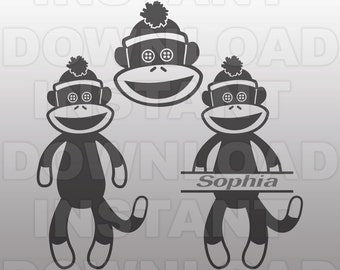 Sock Monkey SVG File - Sock Monkey Monogram SVG - Commercial & Personal Use - Vector svg file for Cricut,svg file for Silhouette,vinyl cut