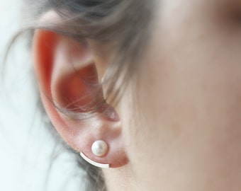 Ear jackets - sterling silver earrings - silver bar or pearl studs