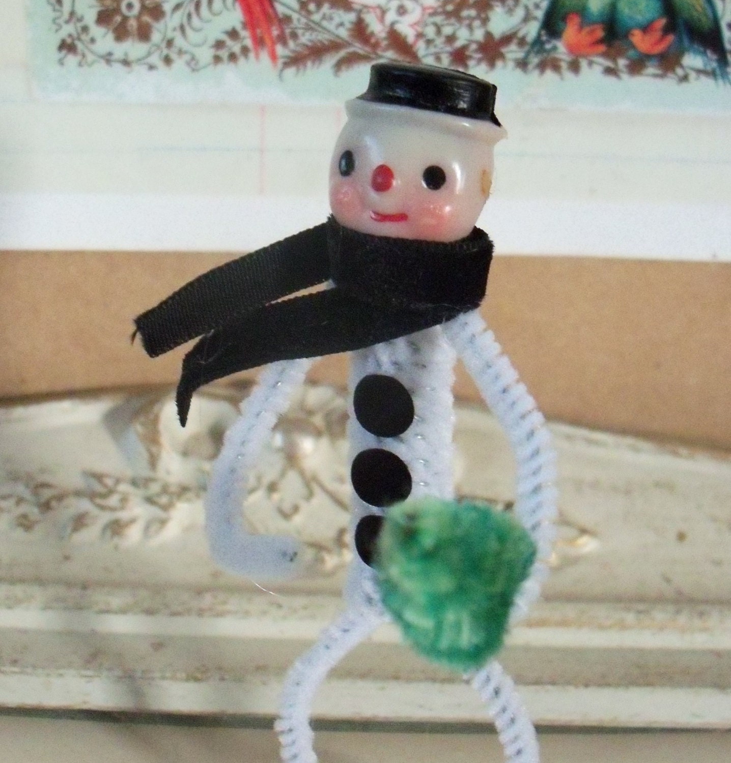 Cheerful Dancing Snowman / Pipe Cleaners / Made from Vintage