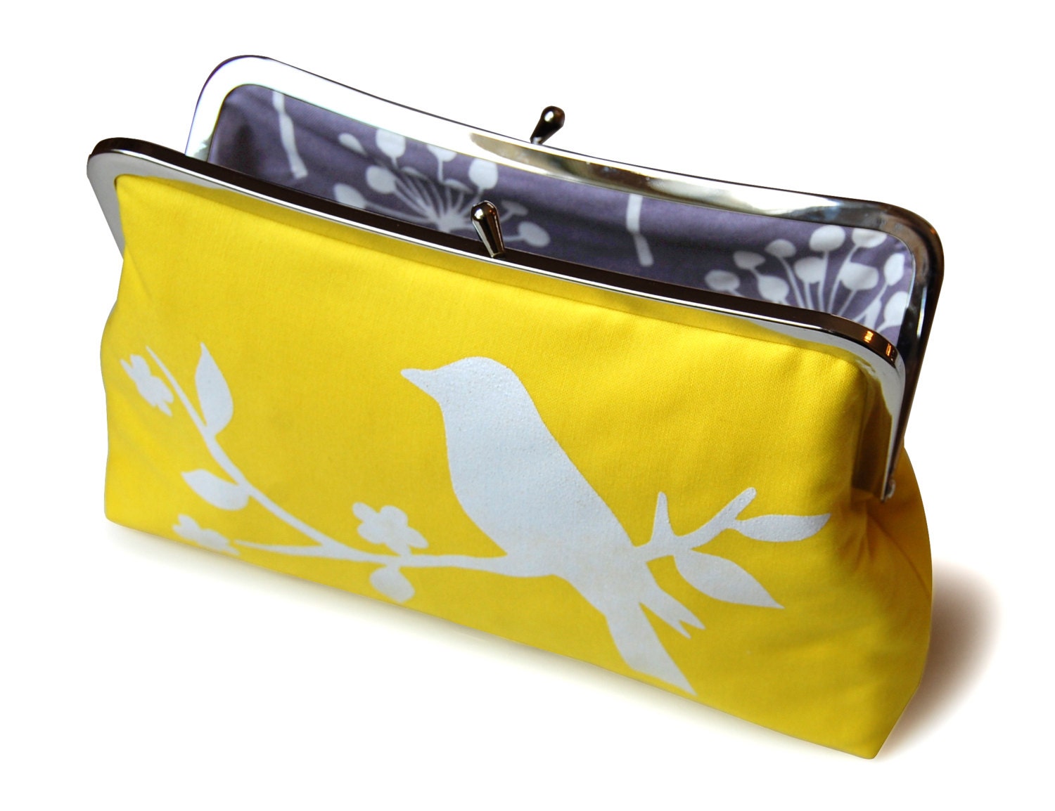 Yellow clutch purse, Screen printed handbag, Fabric clutch bag, Yellow