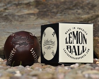 LEMON BALL lemon peel style baseball Brown with white stitches, leather, baseball, handmade, Ball, Sports, Play (LB-Cxl-Wh)