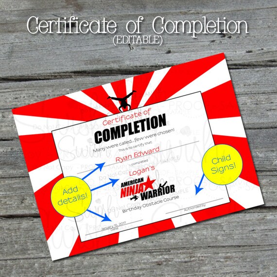 Ninja Warrior Certificate of Completion | American Ninja Warrior ...
