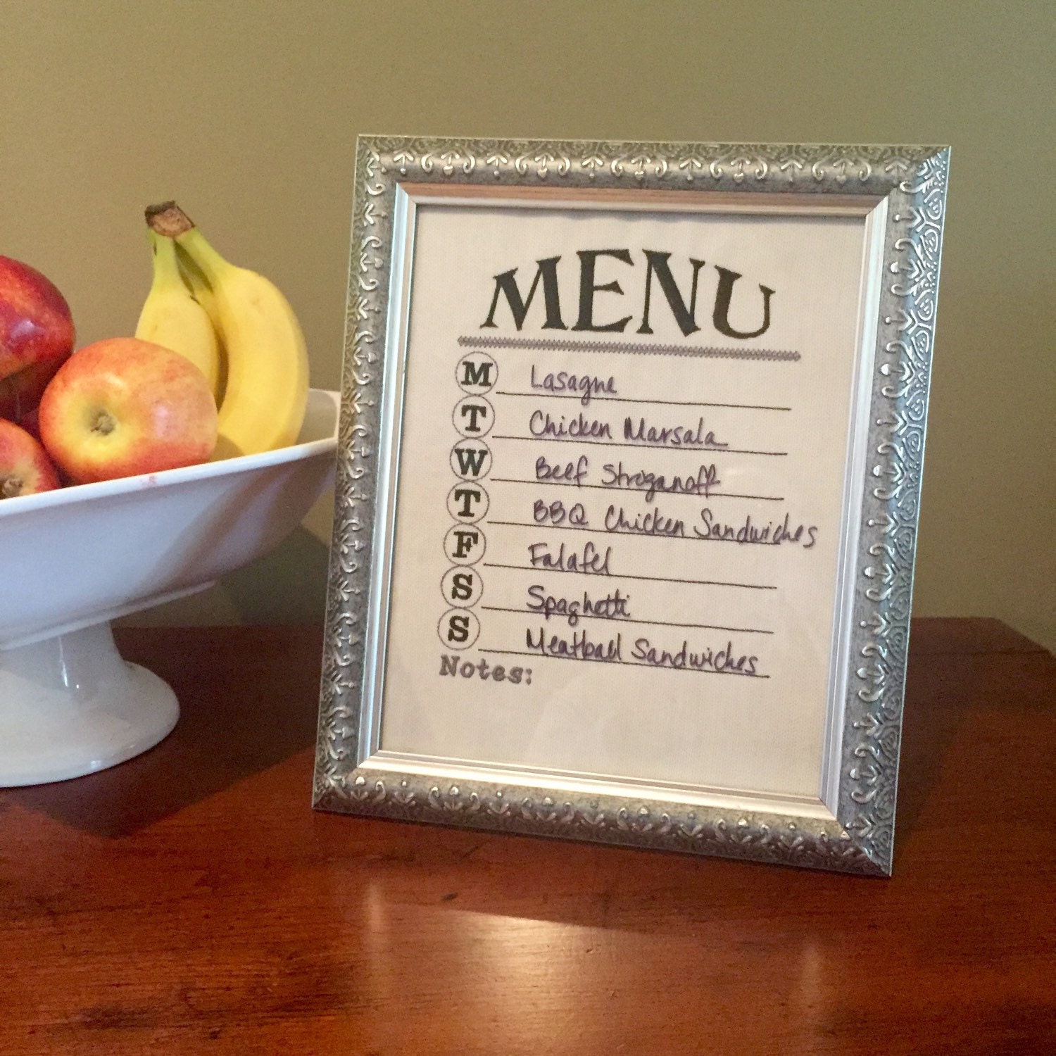 Dry erase menu board menu planner framed weekly menu wet