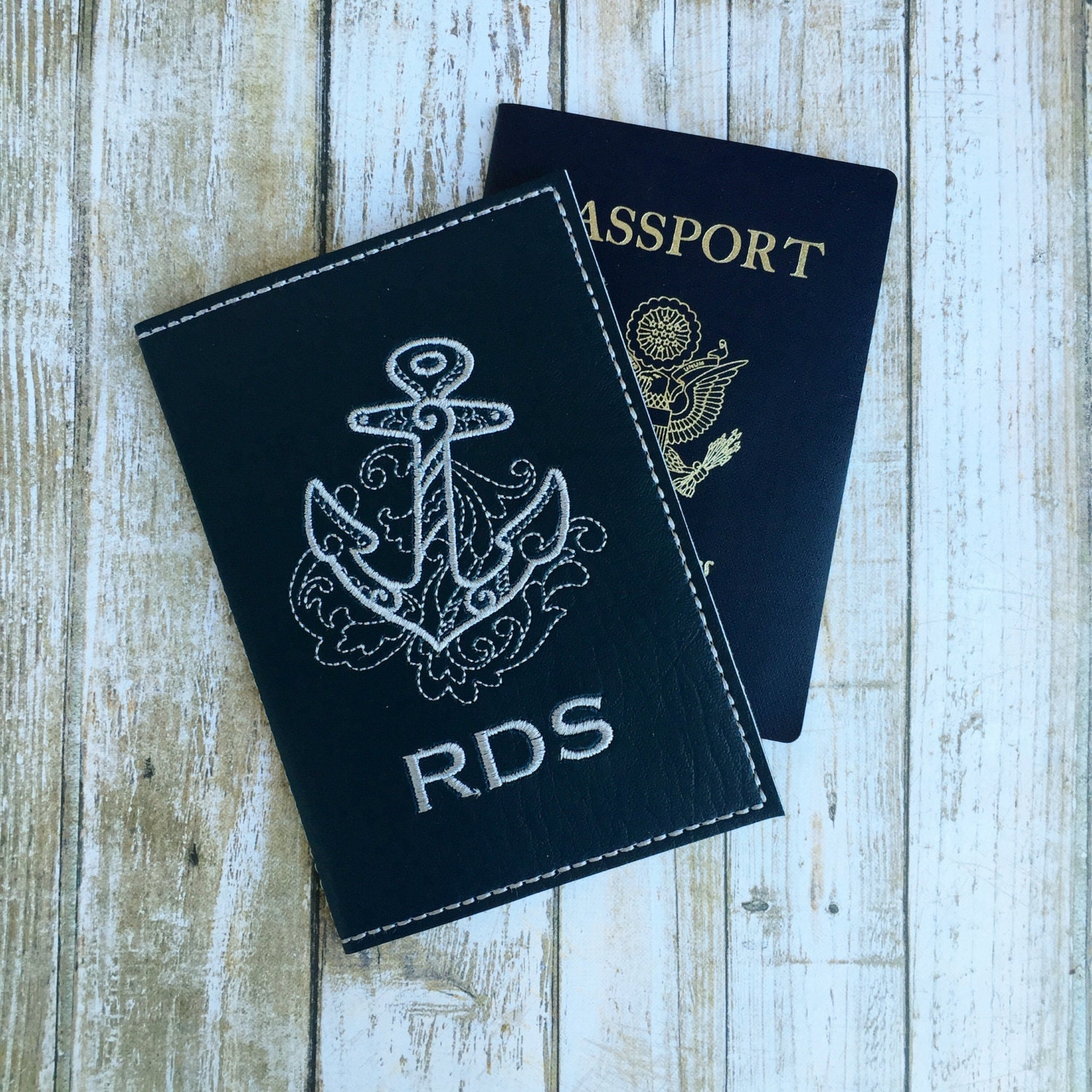 Custom Passport Cover for Men Navy Faux Leather Passport