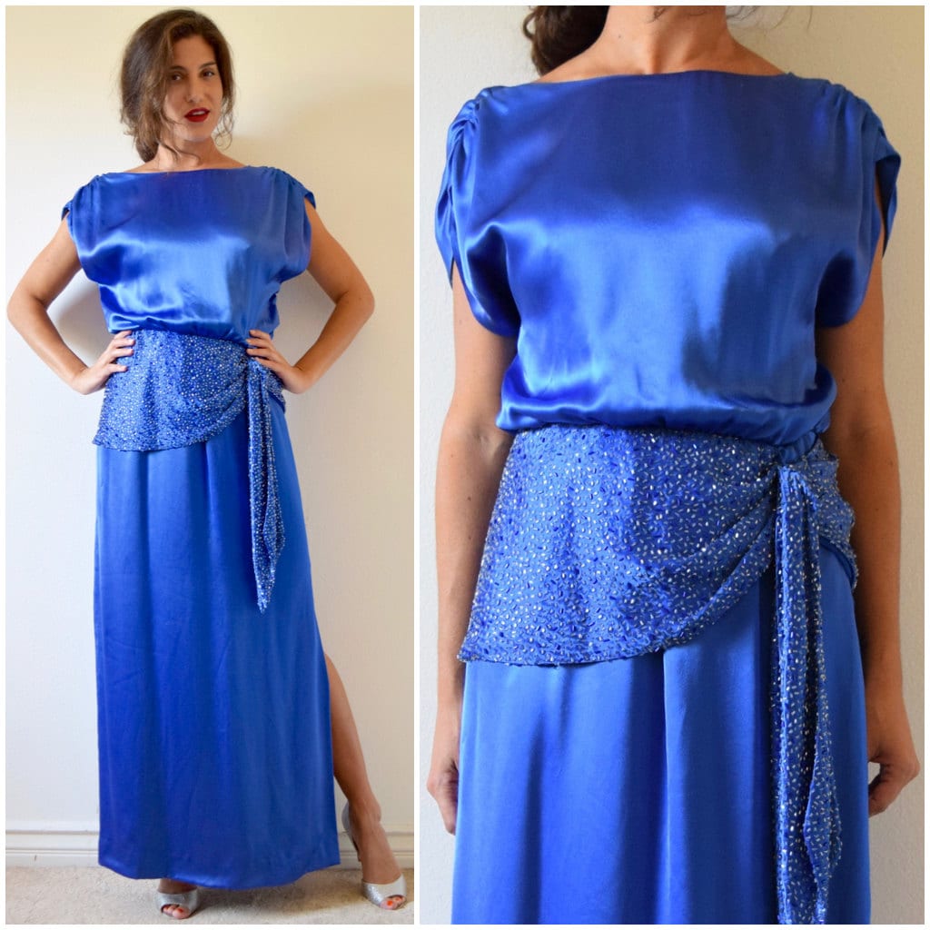 Amen Wardy vintage 80s does 30s amen wardy royal blue satin dropped waist Amen Wardy vintage 80s does 30s amen wardy royal blue satin dropped waist
