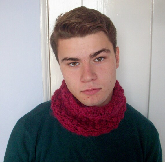 Man's cowl, women's cowl, neck warmer, cosy collar, burgundy red cowl, alpaca, wool