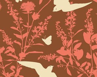 SALE fabric, Bird fabric, Brown Fabric, Boho fabric by Joel Dewberry fabrics, Swallow Study in Chestnut, Quilting fabric, Discount fabric