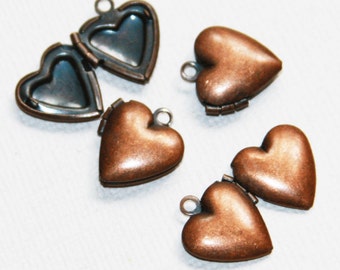 10 Antique Copper smooth Heart Locket Pendant 13x15mm, puff heart locket, locket pendant, antique copper pendant