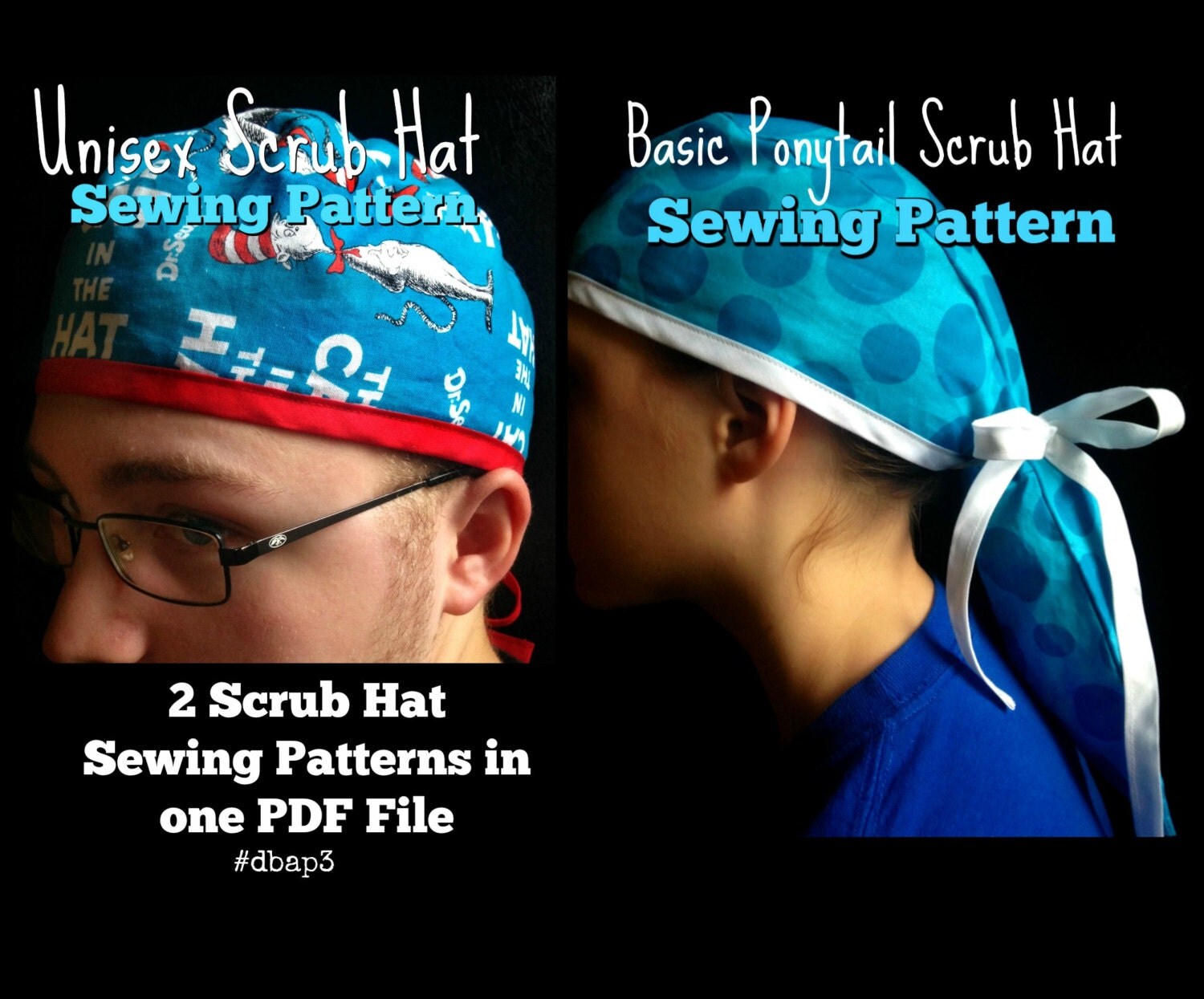 Scrub Hat Sewing Pattern tutorial DIY Instant Download 