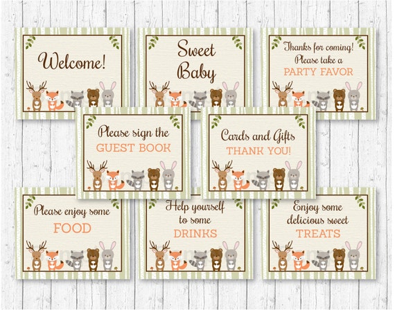 Woodland Animals Baby Shower Table Signs 8 Printable Signs Ebay