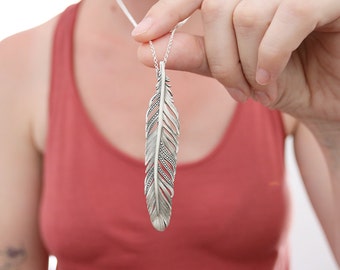 Feather pendant. Sterling silver feather pendant. Silver feather, feather necklace, silver feather pendant, boho pendant, statement necklace