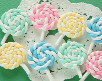 8 pcs Polymer Clay Lollipop Candy Cabochon (25mm35mm) CD681