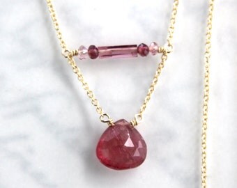 Pink Tourmaline Necklace - Gold Filled