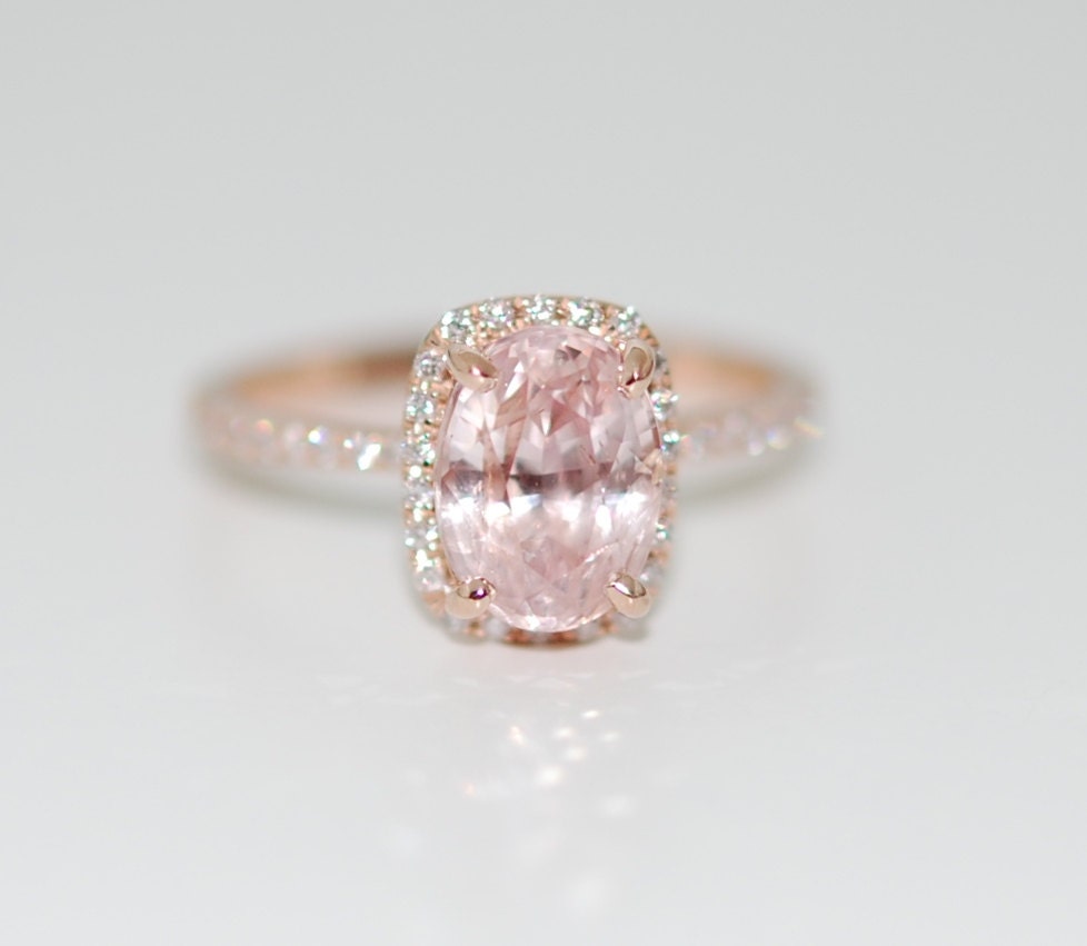  Peach Champagne Sapphire Engagement Ring  14k Rose Gold Diamond