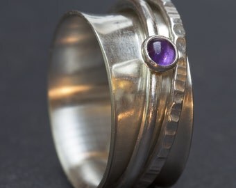 Sterling Silver Ring, Spinner Ring, Sterling Spinner Ring, Rings with Stones, Silver Ring, Silver Rings for Women, Wide Band Ring, Amethyst