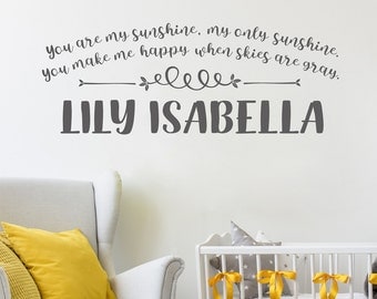 Wall Decals for Nursery, Personalized Nursery Wall Decal, Baby Name Wall Decal, Wall Decals for Kids, You are my sunshine