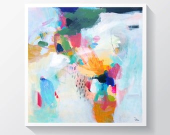 Abstract painting, Original mixed media painting on canvas, Colorful painting. 20" x 20"
