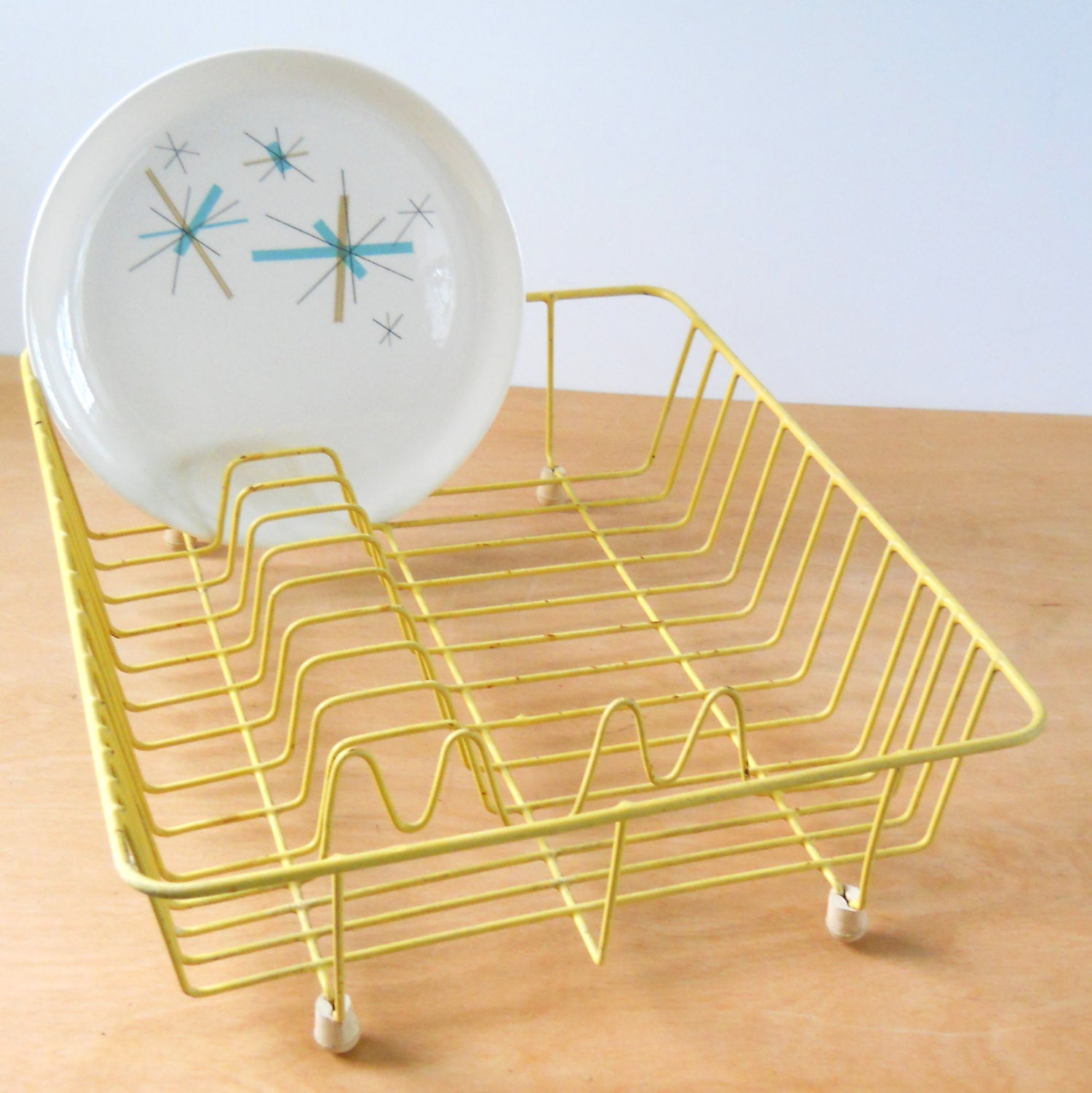 Vintage Dish Drainer Yellow Plastic Coated by lisabretrostyle2