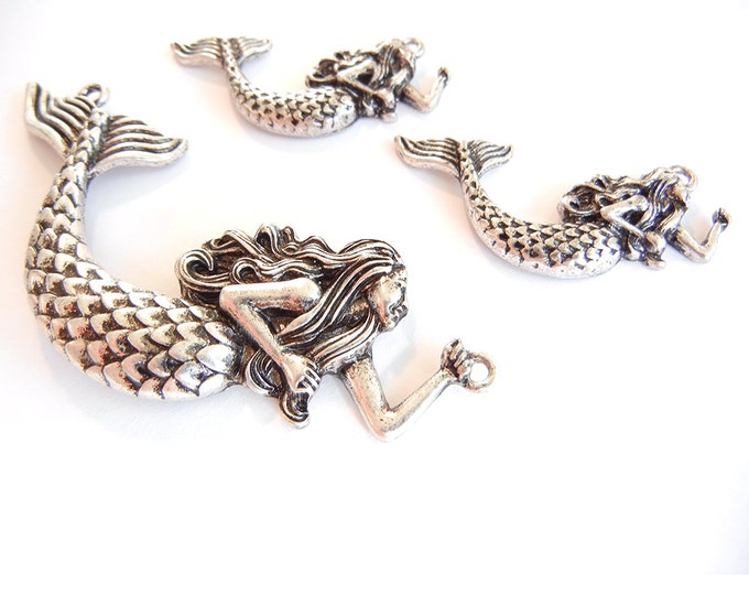 Set of Curved Mermaid Pendant and Charms Antique Silver-tone