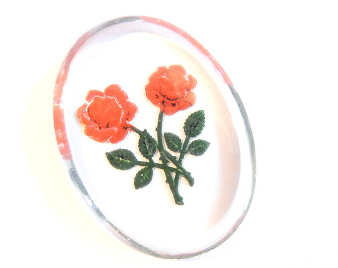 Vintage Glass Oval Rose Cameo Intaglio Hand-Painted