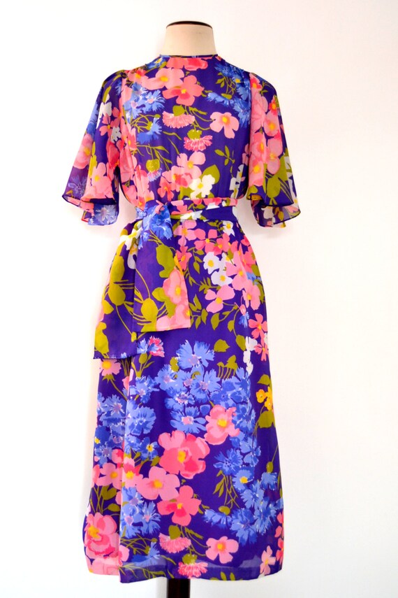 1970's Chiffon Floral Print DRESS