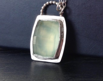 Prehnite Necklace with Pierced Back - Sea Green Stone - Sea Green Necklace - Prehnite Jewelry