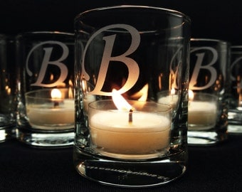 48 Personalized Candle Holders Engraved Glass Votive Holders Wedding Decor Custom Monogram Wedding Favors