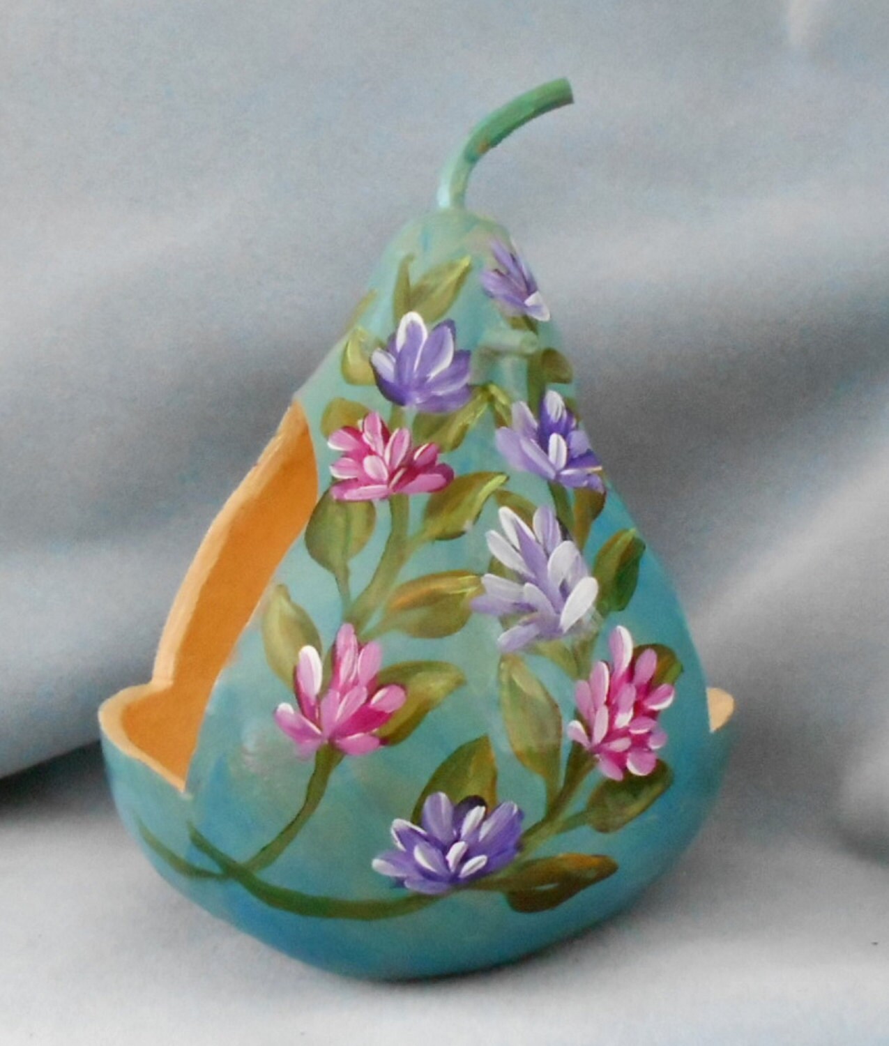 Hand Painted Blue Bird Feeder Gourd Floral