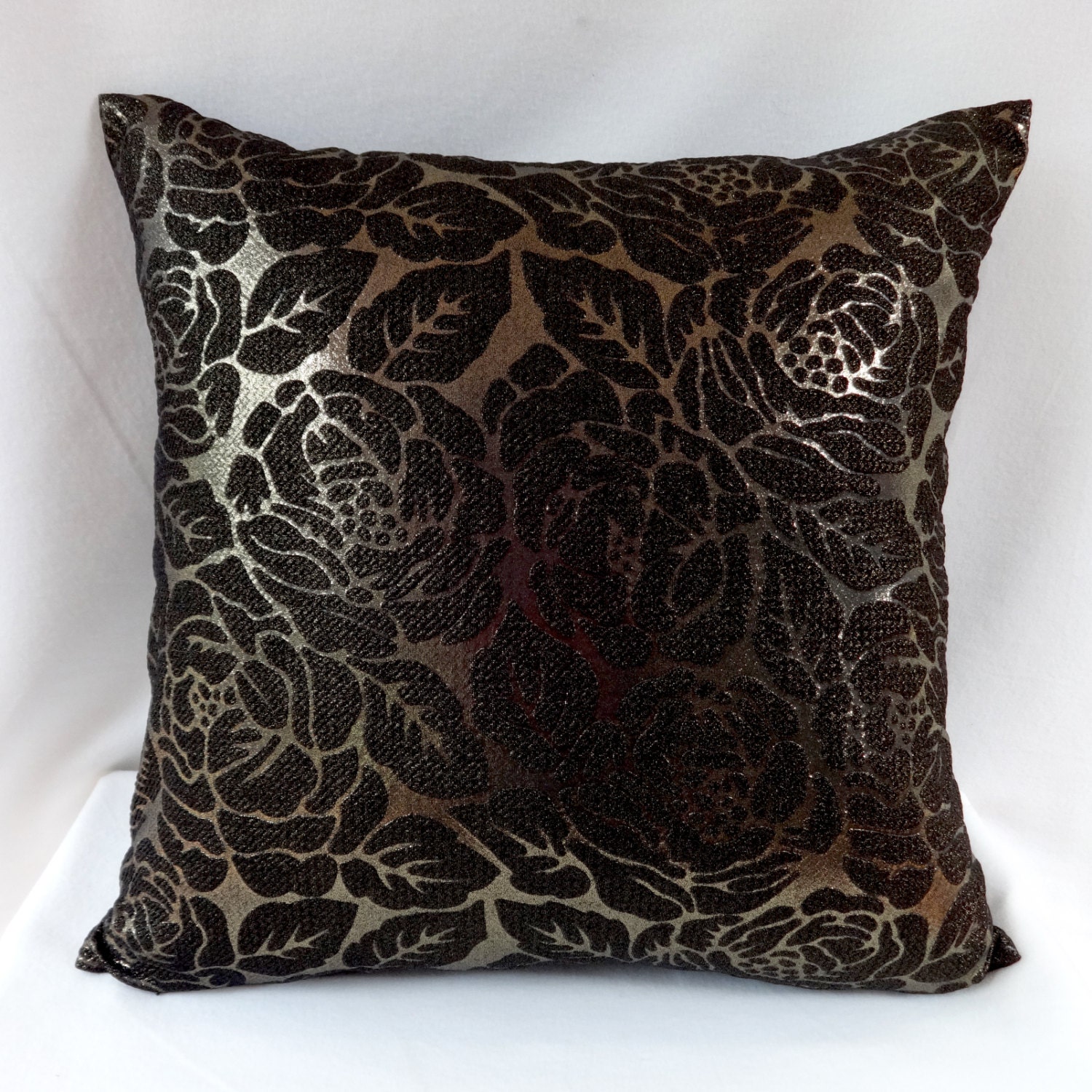 Black Roses Metallic pillow. Emboss rose pillow cover.