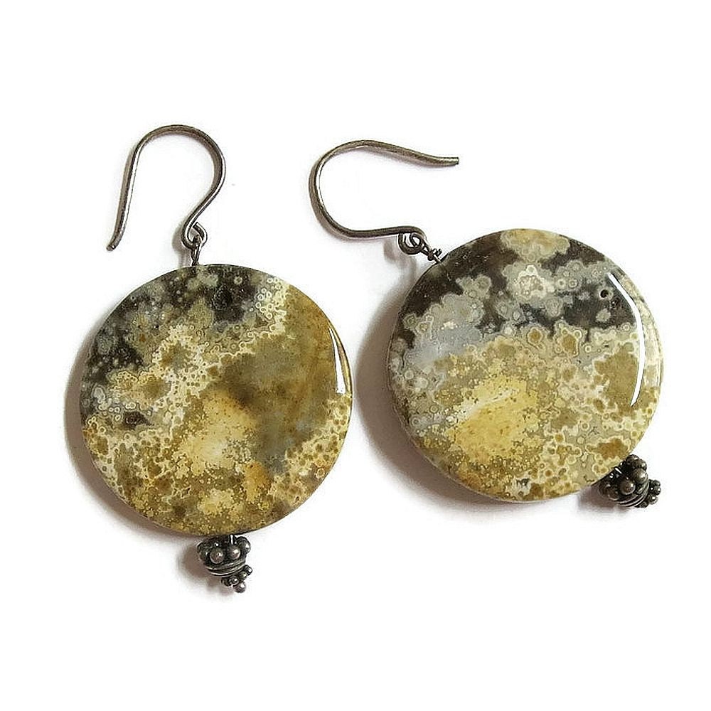 Vintage Polished Moss Agate Stone Disc Dangle by MyVintageJewels