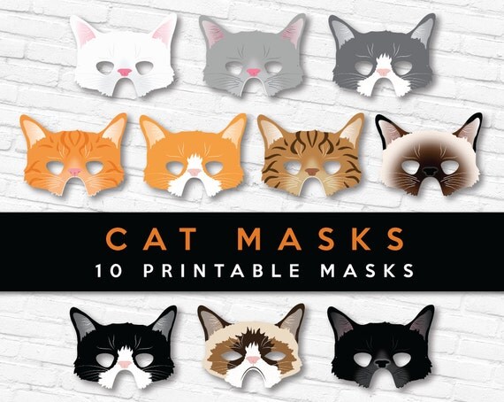 All 10 Cat Mask Designs SALE Printable Cat Masks 2 Sizes