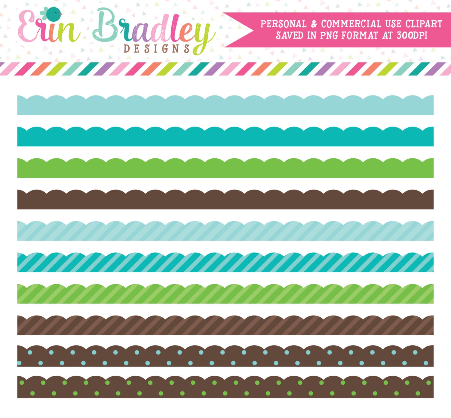 Digital Scrapbook Embellishments Blue Green by ErinBradleyDesigns