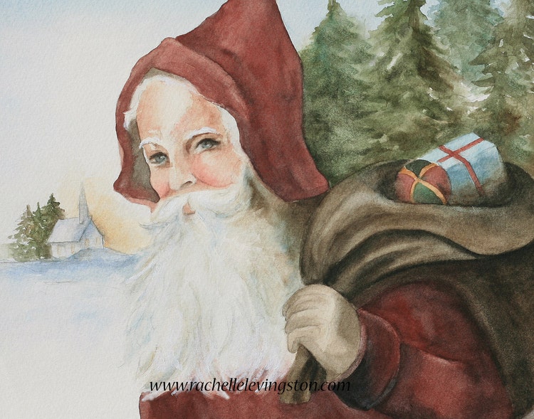 Vintage Santa painting Vintage Santa art by rachellelevingston