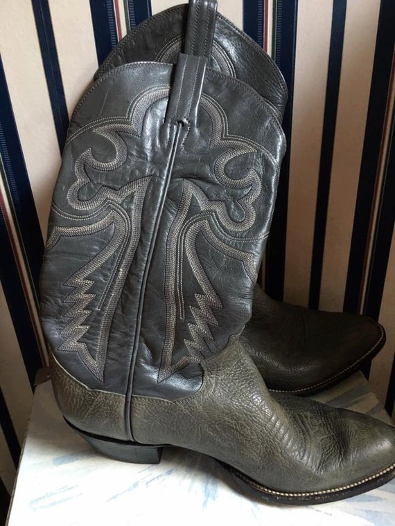 Vintage Cowboy Boots Leather 1980s Gray Panhandle Slim tall