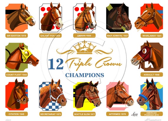 12 Triple Crown Winners Name Year Silks Art Print Digital