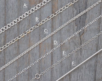 Solid Sterling Silver Chain, Omega Chain, Cable Chain, Spiga Chain, Figaro Chain, Diamond Cut Belcher Chain, Special Trace Chain