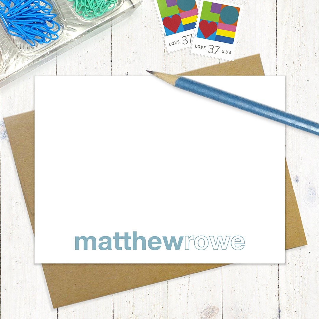 personalized note cards stationery set - LAST NAME OUTLINE - set of 12 flat note cards - stationary - choose color