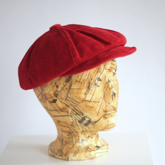 Red Genuine Suede Leather Newsboy Indie Hat Cap Beret
