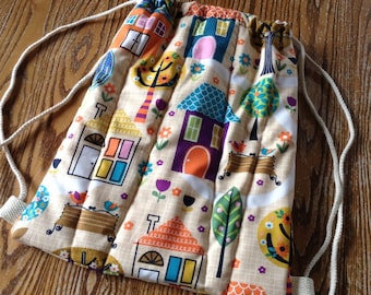 Quilted Drawstring Toddler Backpack, Girl Daycare Bag, Library Bag