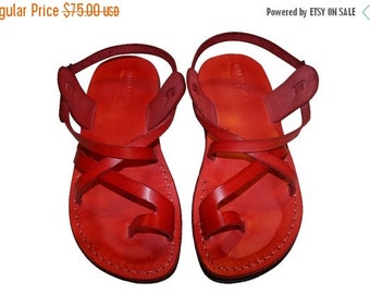 15% OFF Red Ankle-Strap Leather Sandals for Men & Women by SANDALI