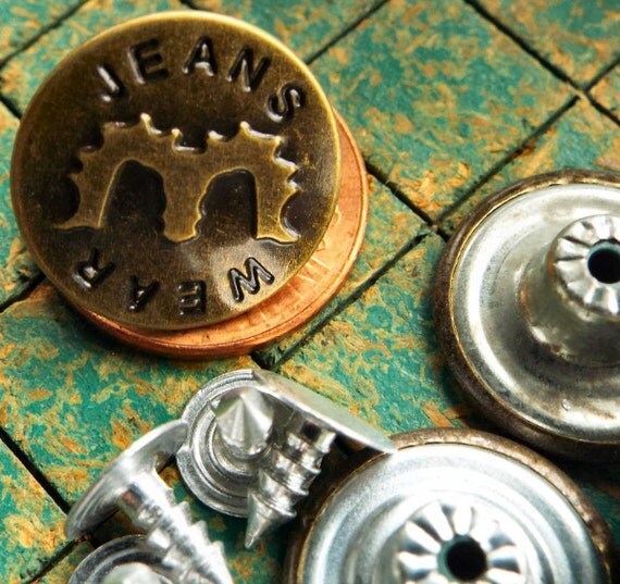 10 Metal Buttons, Wear Jeans, Replacement, 17mm, no sew tack button