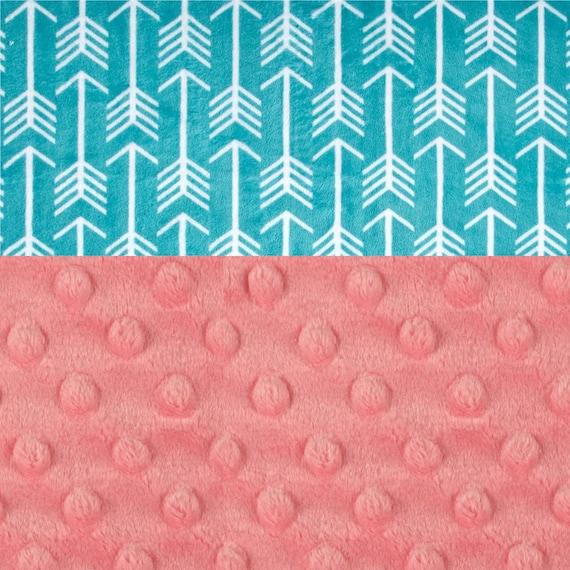 Personalized Baby Blanket, Minky Baby Blanket Girl - Arrow Baby Blanket - Teal Blue Coral Blanket - Stroller Blanket - Nursery Decor Girl