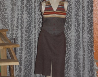 Vintage 70's knit skirt and vest Dress Set 10 M