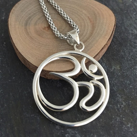 Mens Large Om Pendant Necklace Harmony Sterling by omdesigns