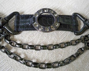 Vintage Accessory Women's Black Chain Rhinestone Designer Belt Ames by Streets Ahead Size Small