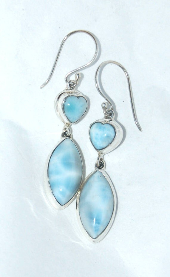 Sterling Silver Larimar 2-Stone Earrings 015E by NICKNAX on Etsy